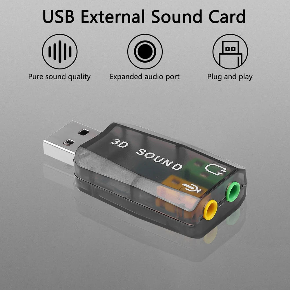 Placa de Sonido USB Externa 3D - Plug & Play para PC - Cervera Studio