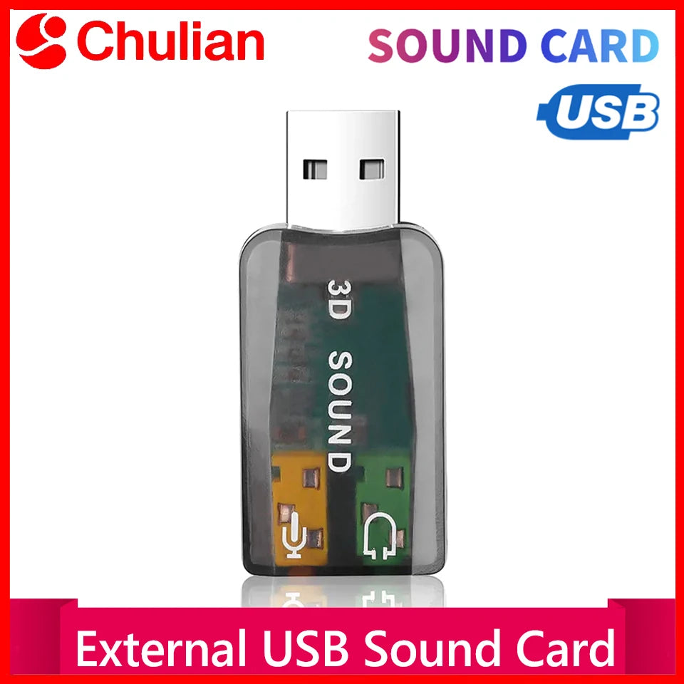 Placa de Sonido USB Externa 3D - Plug & Play para PC - Cervera Studio